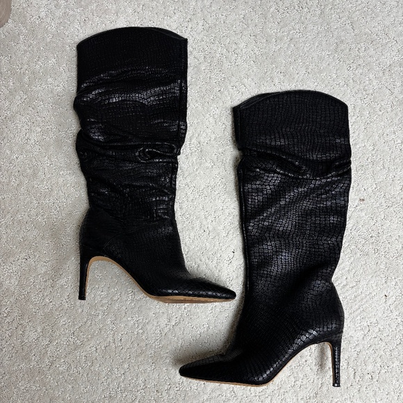 Vince Camuto Genuine Leather Croc-Embossed Slouch Tall Black Boots | Size 7.5 - Picture 2 of 2